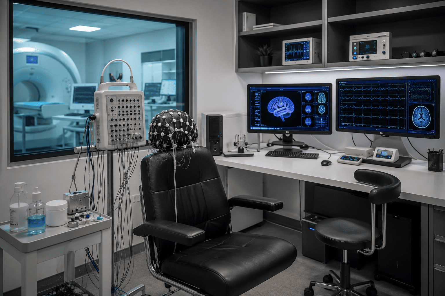 Neurologist reviewing brain scan for memory loss diagnosis in modern healthcare clinic