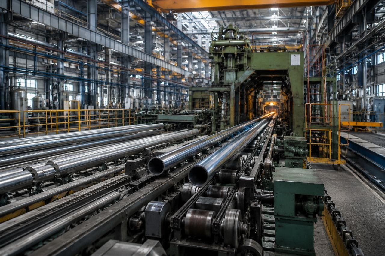 Stacked 4130 chromoly steel pipes and tubes in an organized metal supplier warehouse.