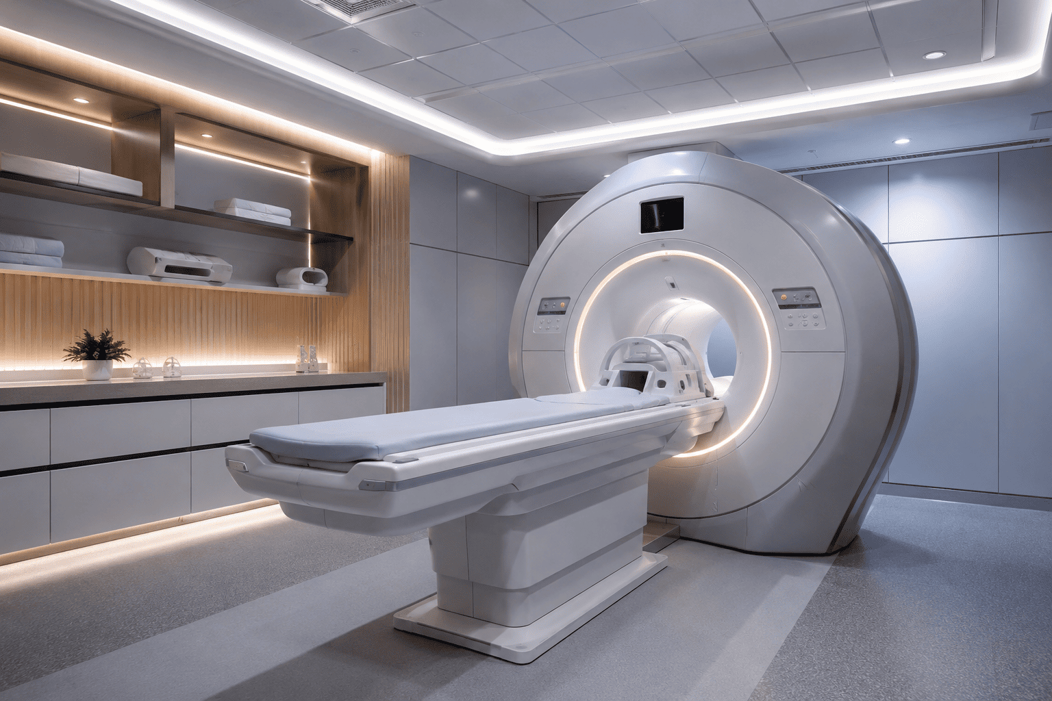 A neurologist reviewing brain scan results with a patient in a modern healthcare clinic